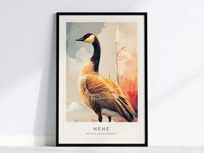 Nene (Hawaiian Goose), Hawaii Poster | Tropical Wildlife & Volcano Island Wall Art — framed wall art, 24x36 in
