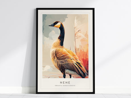 Nene (Hawaiian Goose), Hawaii Poster | Tropical Wildlife & Volcano Island Wall Art — framed wall art, 24x36 in