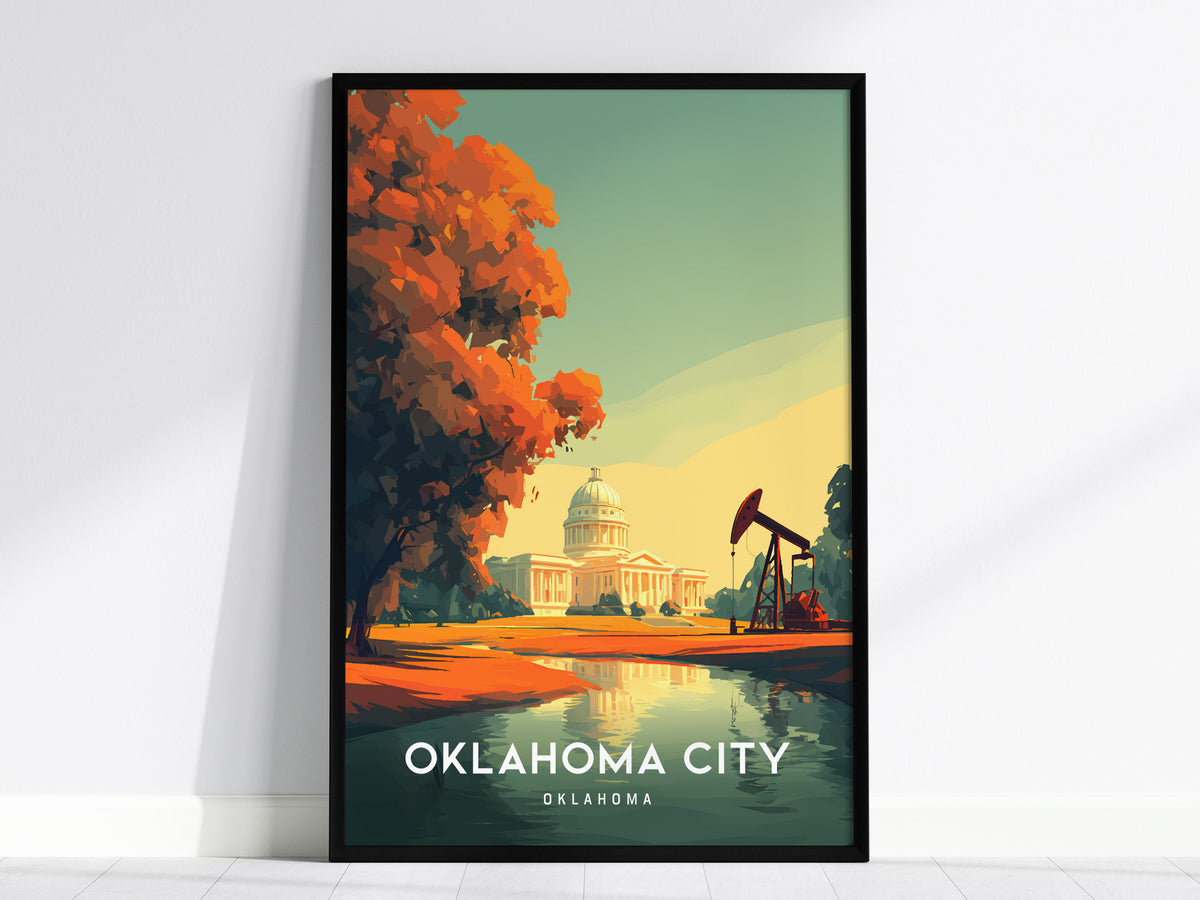 Oklahoma City, Oklahoma Poster | Bold Skyline & Prairie Charm Wall Art — framed wall art, 24x36 in