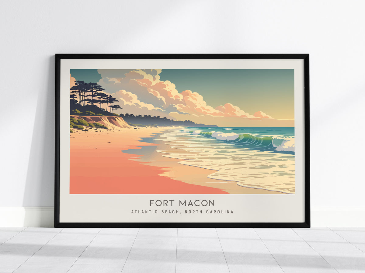 Fort Macon Landscape Matte Border Poster | Atlantic Beach, North Carolina Coastal Beach Decor — framed wall art, 24x36 in