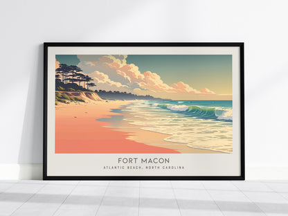Fort Macon Landscape Matte Border Poster | Atlantic Beach, North Carolina Coastal Beach Decor — framed wall art, 24x36 in