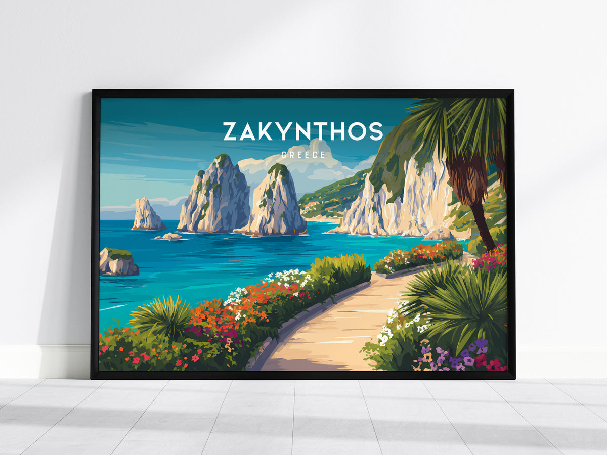 Zakynthos, Greece Landscape Poster | Navagio Beach Travel Gift Wall Art — framed wall art, 24x36 in