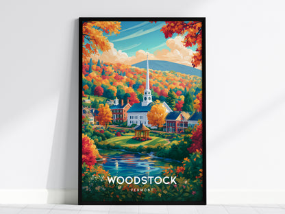 Woodstock, Vermont Poster | New England Covered Bridge Vacation Wall Art — framed wall art, 24x36 in