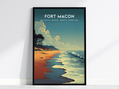 Fort Macon, Atlantic Beach, North Carolina Poster | Beach House Decor Wall Art — framed wall art, 24x36 in