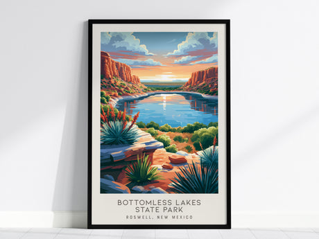 Bottomless Lakes State Park Matte Border Poster | Roswell, New Mexico Travel Wall Art — framed wall art, 24x36 in