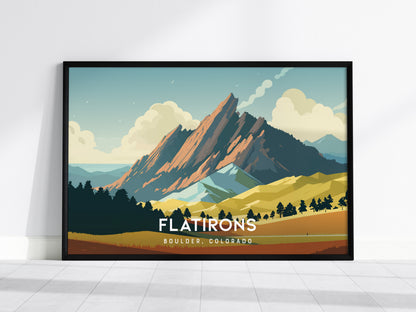 Flatirons, Boulder, Colorado Landscape Poster | Mountain Destination Print Wall Art — framed wall art, 24x36 in