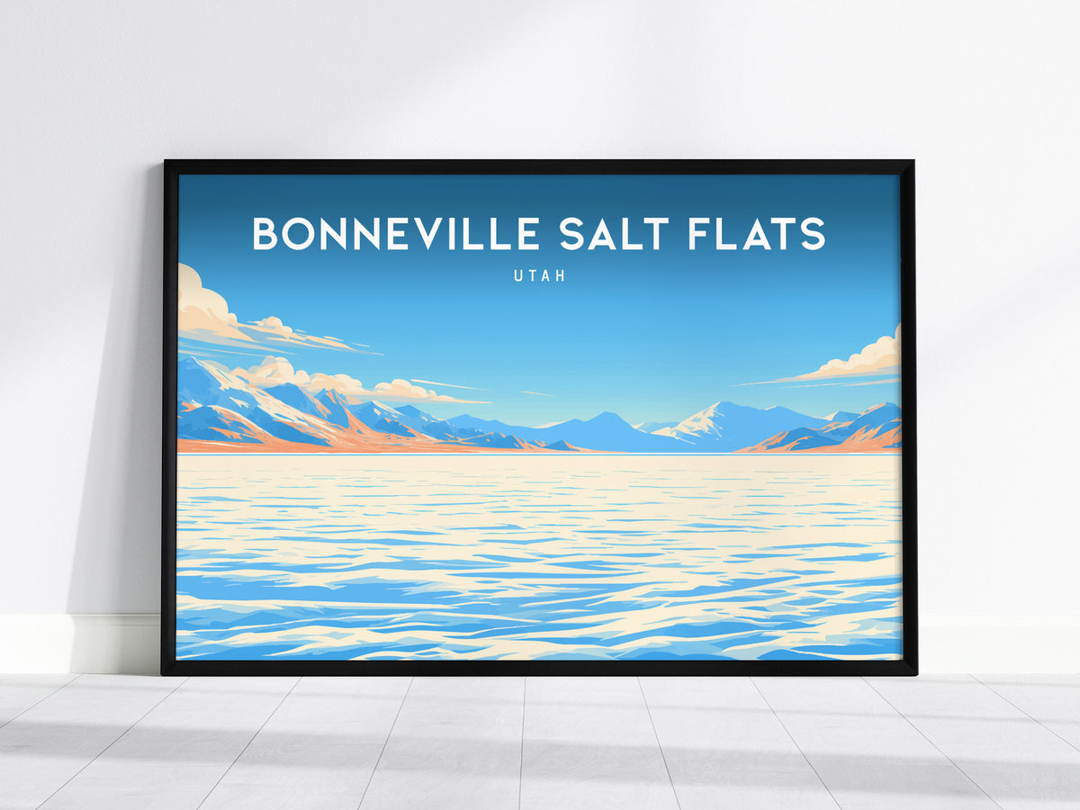 Bonneville Salt Flats Landscape Poster | Utah Endless White Expanse Travel Wall Art — framed wall art, 24x36 in
