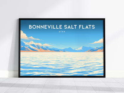 Bonneville Salt Flats Landscape Poster | Utah Endless White Expanse Travel Wall Art — framed wall art, 24x36 in