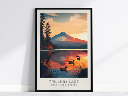 Trillium Lake Matte Border Poster | Mount Hood, Oregon Travel Wall Art — framed wall art, 24x36 in