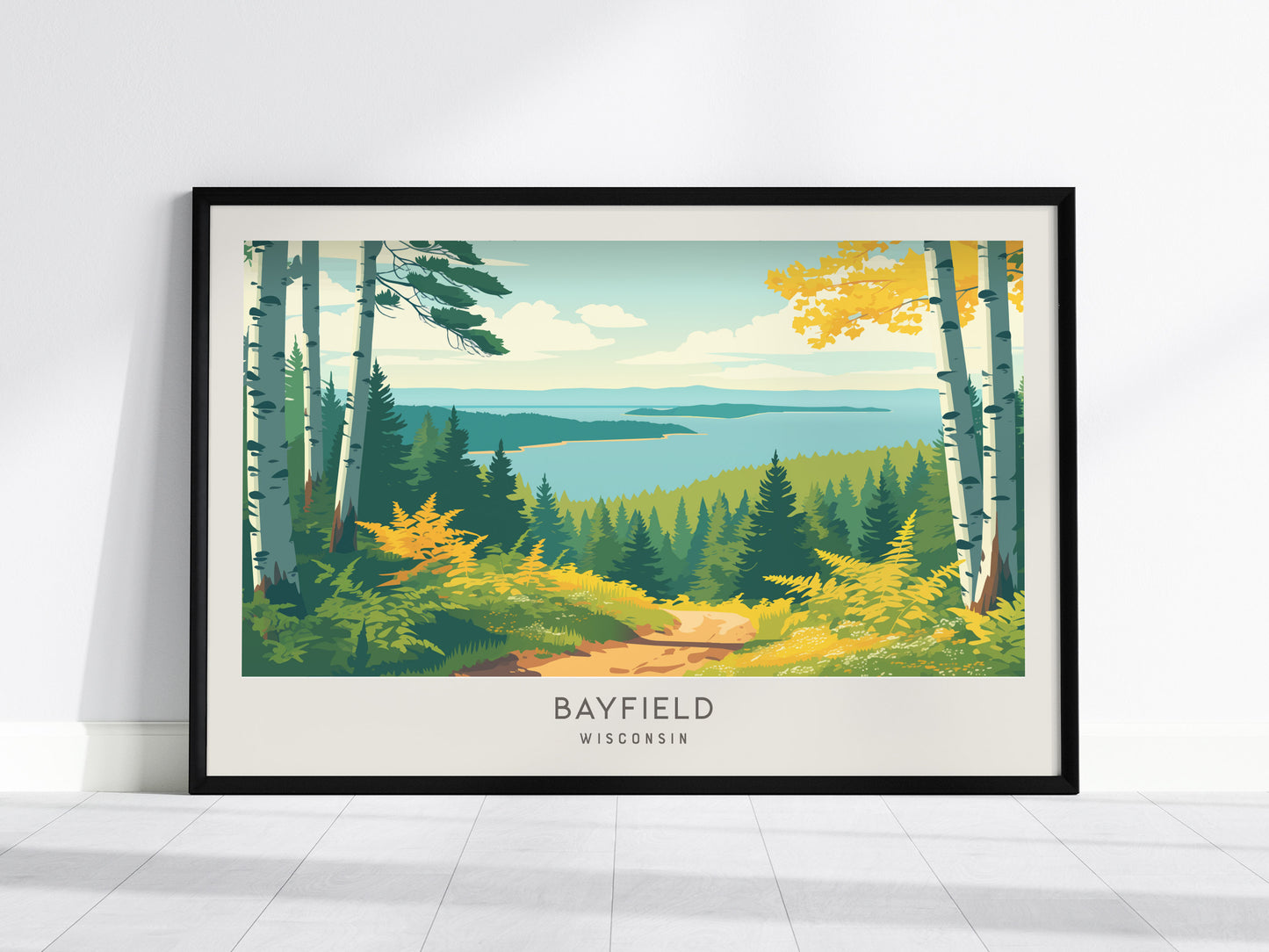 Bayfield Landscape Matte Border Poster | Wisconsin Vacation Wall Art — framed wall art, 24x36 in