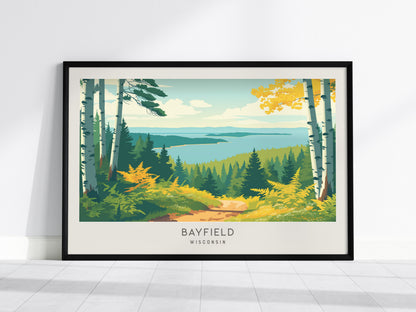 Bayfield Landscape Matte Border Poster | Wisconsin Vacation Wall Art — framed wall art, 24x36 in