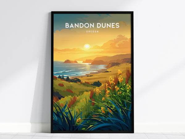 Bandon Dunes, Oregon Poster | Rugged Sea Stacks & Coastal Sunset Wall Art — framed wall art, 24x36 in
