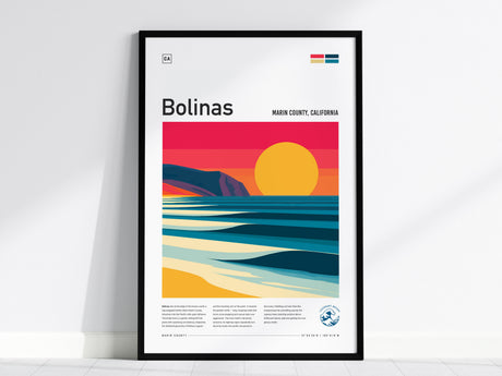 Bolinas, Marin County, California Poster | Misty Cliffs & Surf Wall Art — framed wall art, 24x36 in