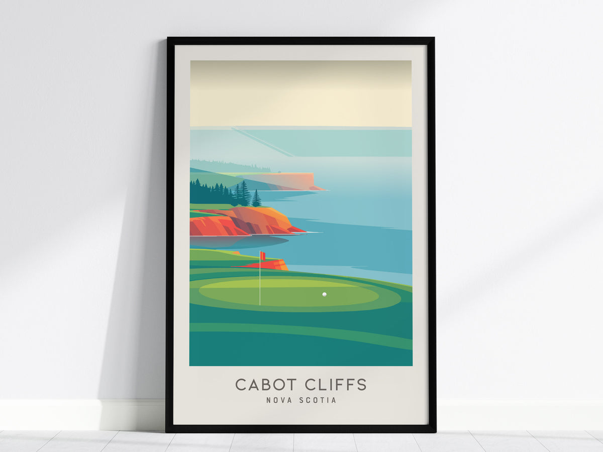 Cabot Cliffs Matte Border Poster | Nova Scotia Golf Wall Art Golfer Gift — framed wall art, 24x36 in