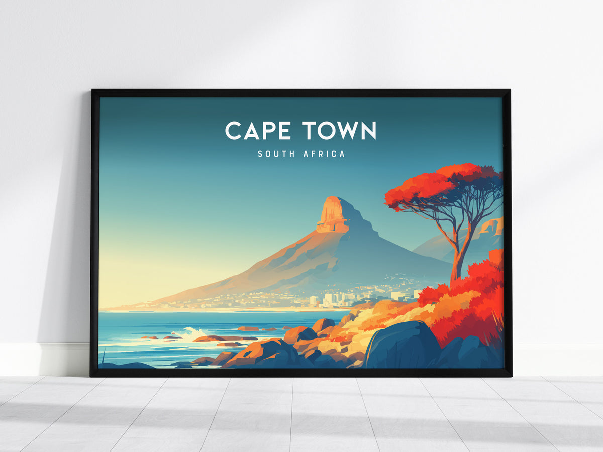 Cape Town, South Africa Landscape Poster | Harbor & Cityscape Travel Gift Wall Art — framed wall art, 24x36 in