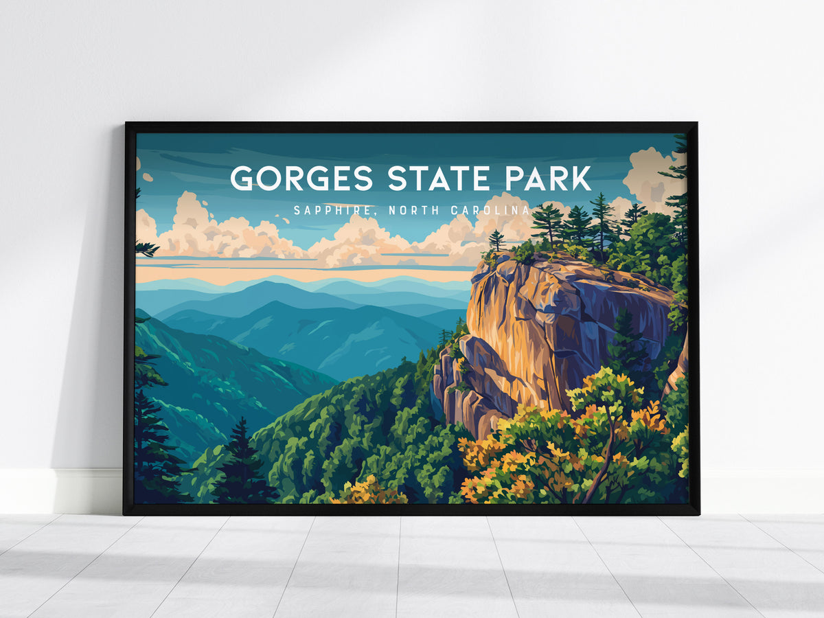 Gorges State Park Landscape Poster | Sapphire, North Carolina Framed or Unframed Beach House Decor — framed wall art, 24x36 i