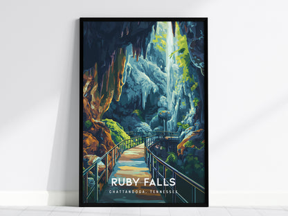 Ruby Falls, Chattanooga, Tennessee Poster | Underground Waterfall Travel Wall Art — framed wall art, 24x36 in