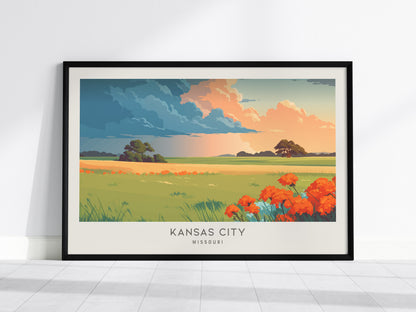 Kansas City Landscape Matte Border Poster | Missouri Vacation Wall Art — framed wall art, 24x36 in