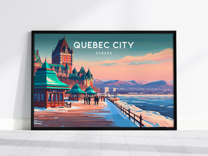 Quebec City, Canada Landscape Poster | Historic Skyline Vacation Wall Art — framed wall art, 24x36 in