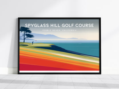 Spyglass Hill Golf Course Landscape Poster | Pebble Beach, California Country Club Decor Wall Art — framed wall art, 24x36 in