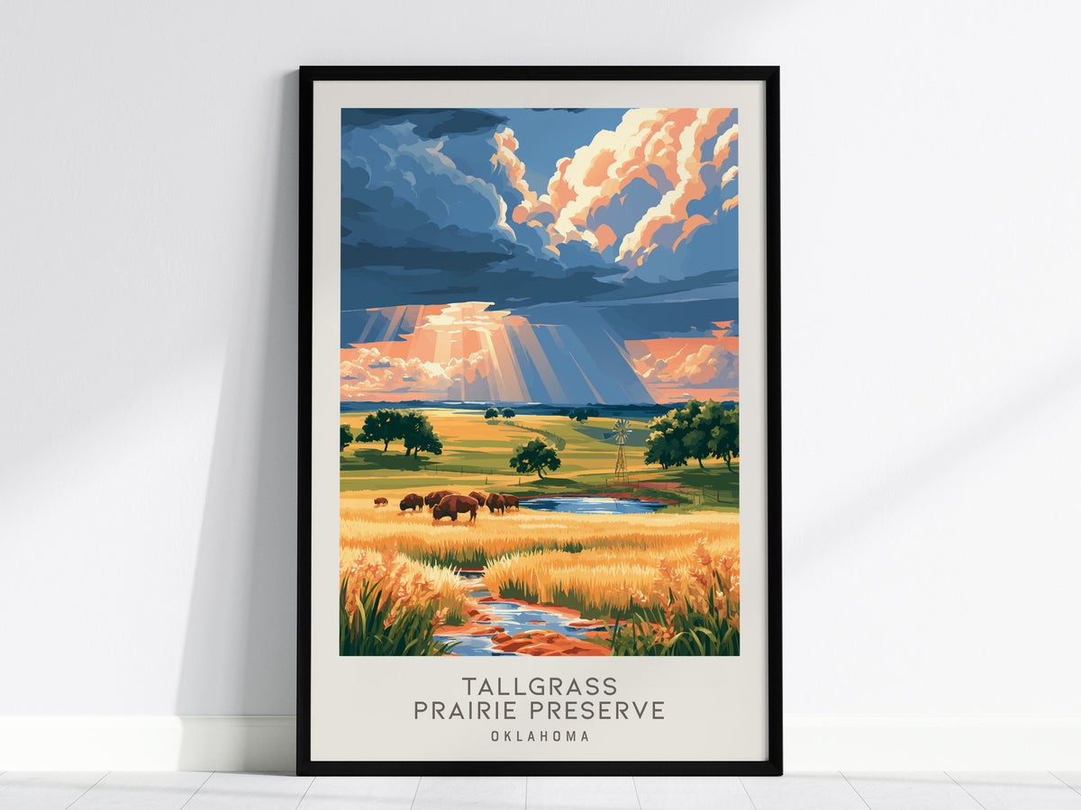 Tallgrass Prairie Preserve Matte Border Poster | Oklahoma Destination Print Travel Wall Art — framed wall art, 24x36 in