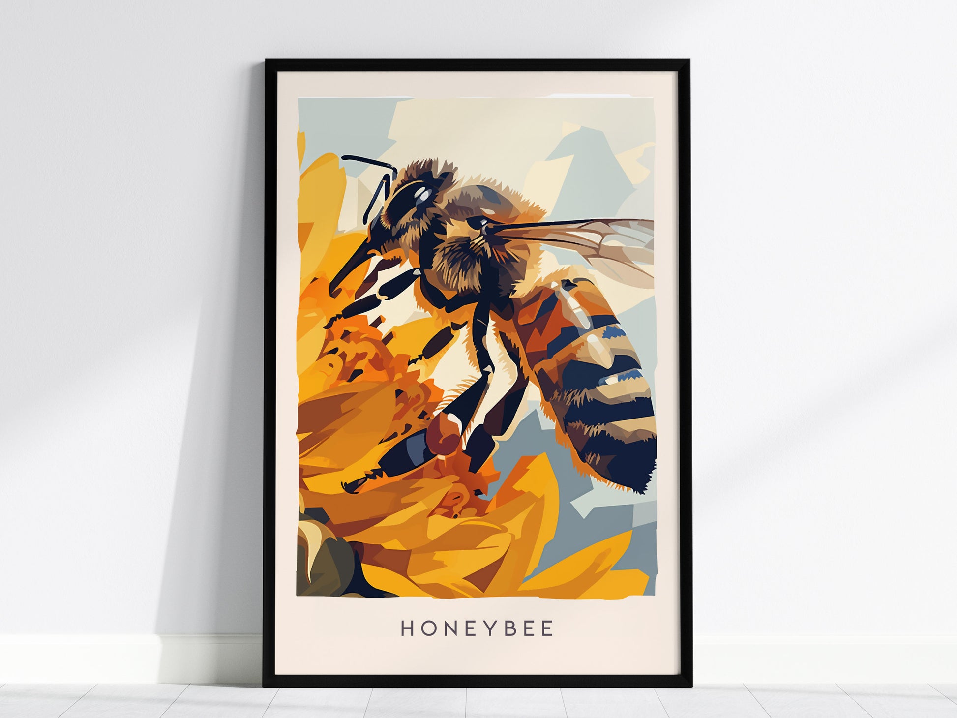 Honeybee, Wildlife Poster | Golden Pollinator Botanical Garden Wall Art — framed wall art, 24x36 in