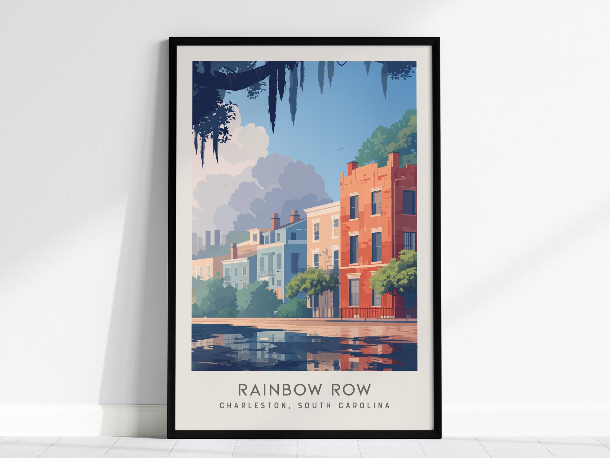 Rainbow Row Matte Border Poster | Charleston South Carolina Travel Wall Art — framed wall art, 24x36 in