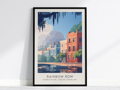Rainbow Row Matte Border Poster | Charleston South Carolina Travel Wall Art — framed wall art, 24x36 in