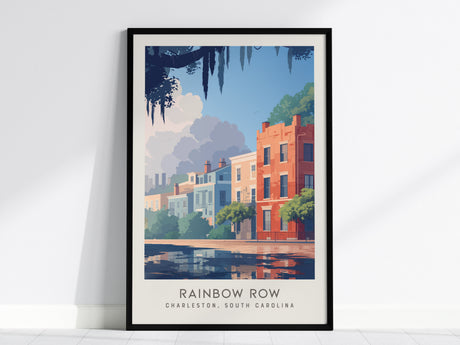 Rainbow Row Matte Border Poster | Charleston South Carolina Travel Wall Art — framed wall art, 24x36 in