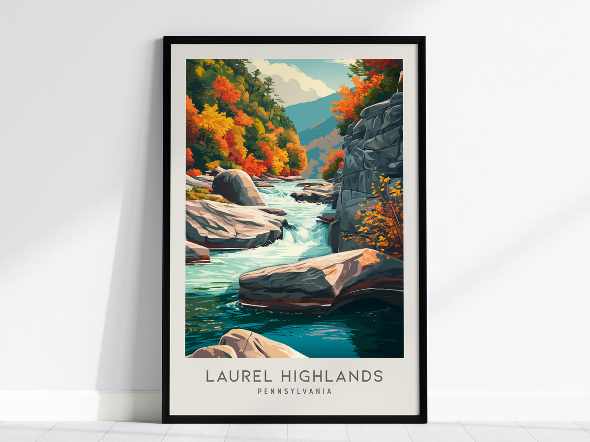 Laurel Highlands Matte Border Poster | Pennsylvania Destination Print Travel Wall Art — framed wall art, 24x36 in