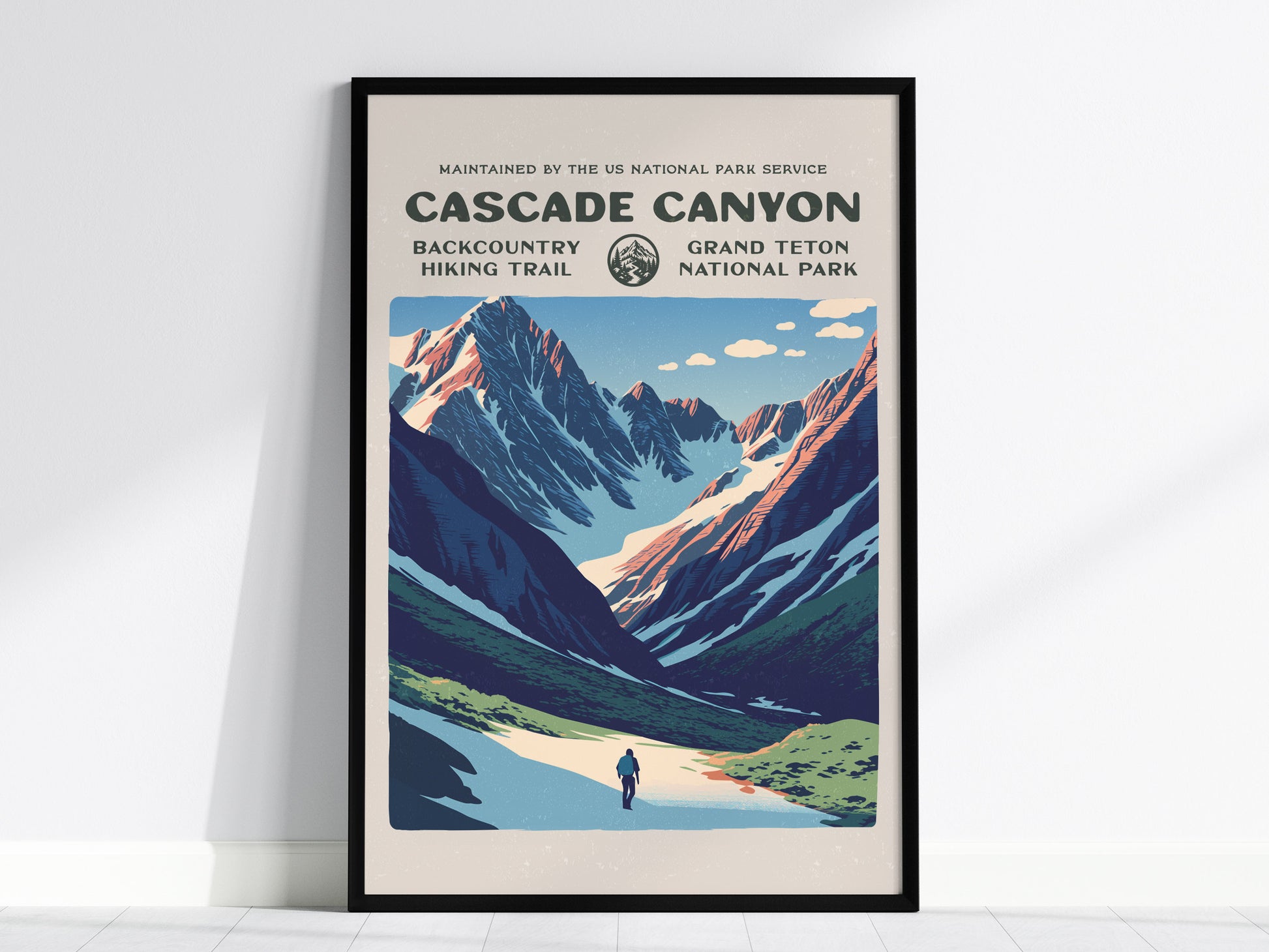 Cascade Canyon, Grand Teton National Park Poster | Hiker Gift | Backcountry Trail Wall Art — framed wall art, 24x36 in