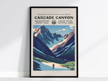 Cascade Canyon, Grand Teton National Park Poster | Hiker Gift | Backcountry Trail Wall Art — framed wall art, 24x36 in