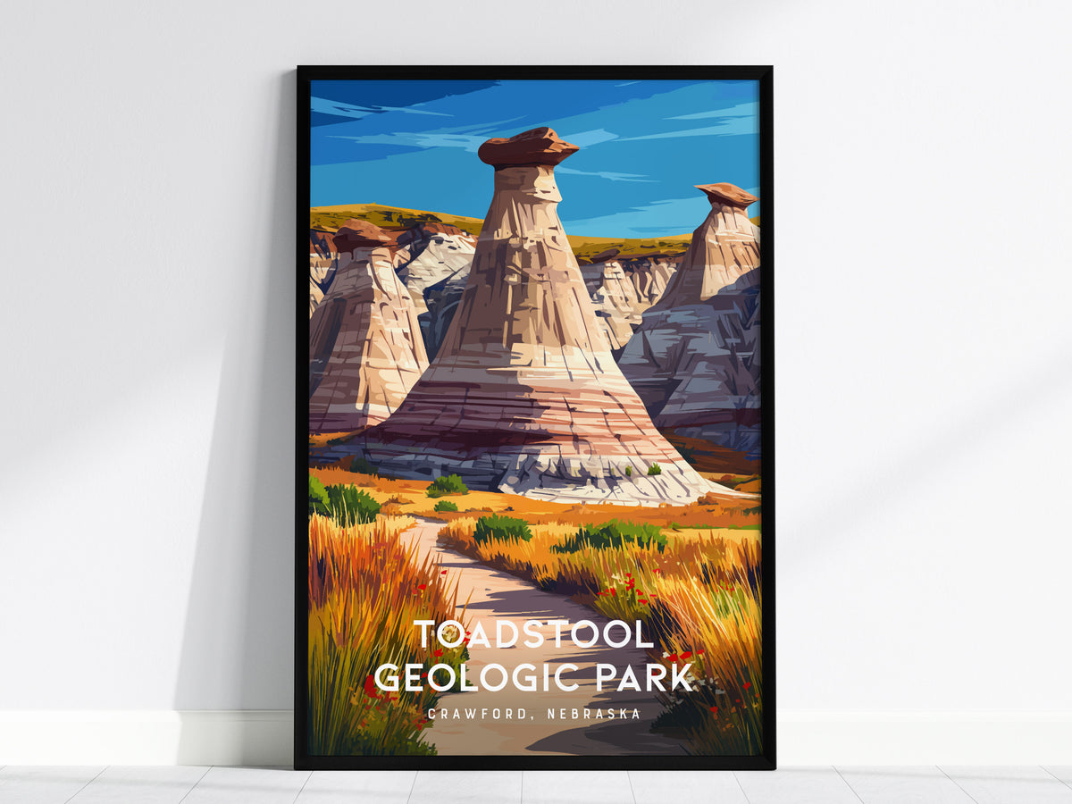 Toadstool Geologic Park, Crawford, Nebraska Poster | Ancient Badlands Destination Print Wall Art — framed wall art, 24x36 in