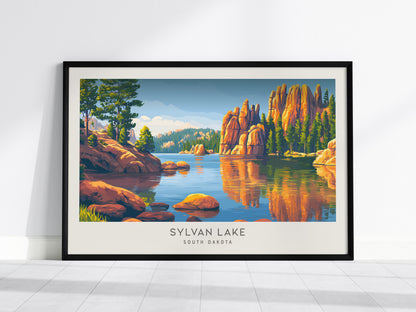 Sylvan Lake Landscape Matte Border Poster | South Dakota Travel Gift Wall Art — framed wall art, 24x36 in