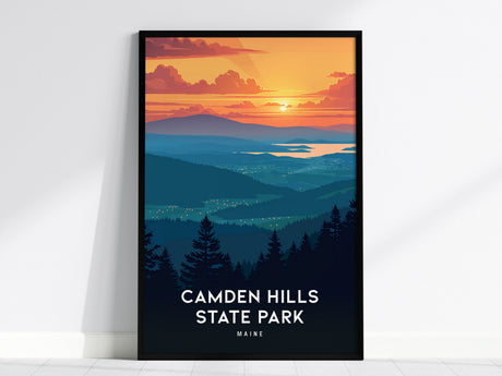 Camden Hills State Park, Maine Poster | Coastal Beach Decor Framed or Unframed Wall Art — framed wall art, 24x36 in