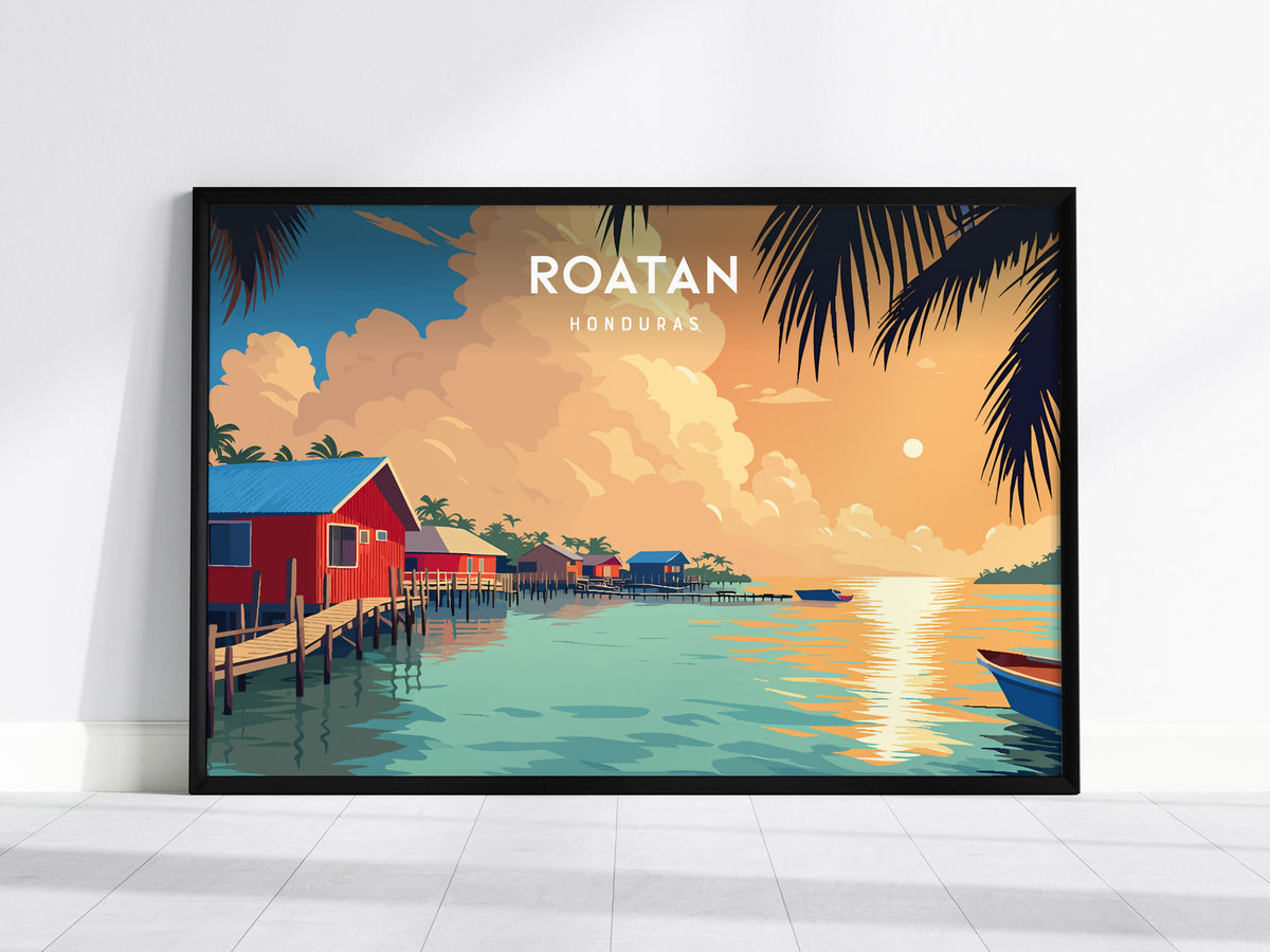 Roatan Landscape Poster | Honduras Destination Print Framed or Unframed Wall Art — framed wall art, 24x36 in