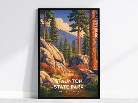 Staunton State Park, Pine, Colorado Poster | Rocky Mountain Trail Adventure Wall Art — framed wall art, 24x36 in
