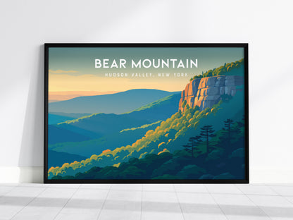 Bear Mountain Landscape Poster | Hudson Valley, New York Vacation Wall Art — framed wall art, 24x36 in
