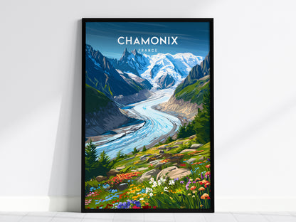 Chamonix, France Poster | Alpine Mountain Village Destination Print Wall Art — framed wall art, 24x36 in