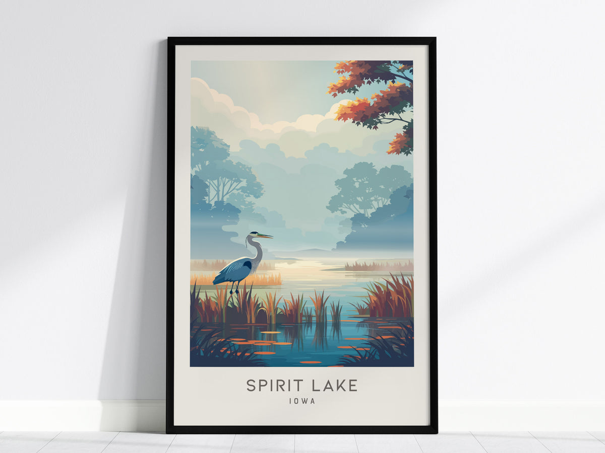 Spirit Lake Matte Border Poster | Iowa Travel Wall Art — framed wall art, 24x36 in