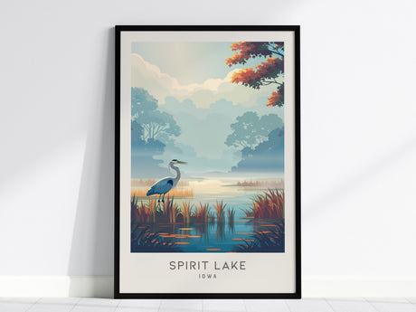 Spirit Lake Matte Border Poster | Iowa Travel Wall Art — framed wall art, 24x36 in
