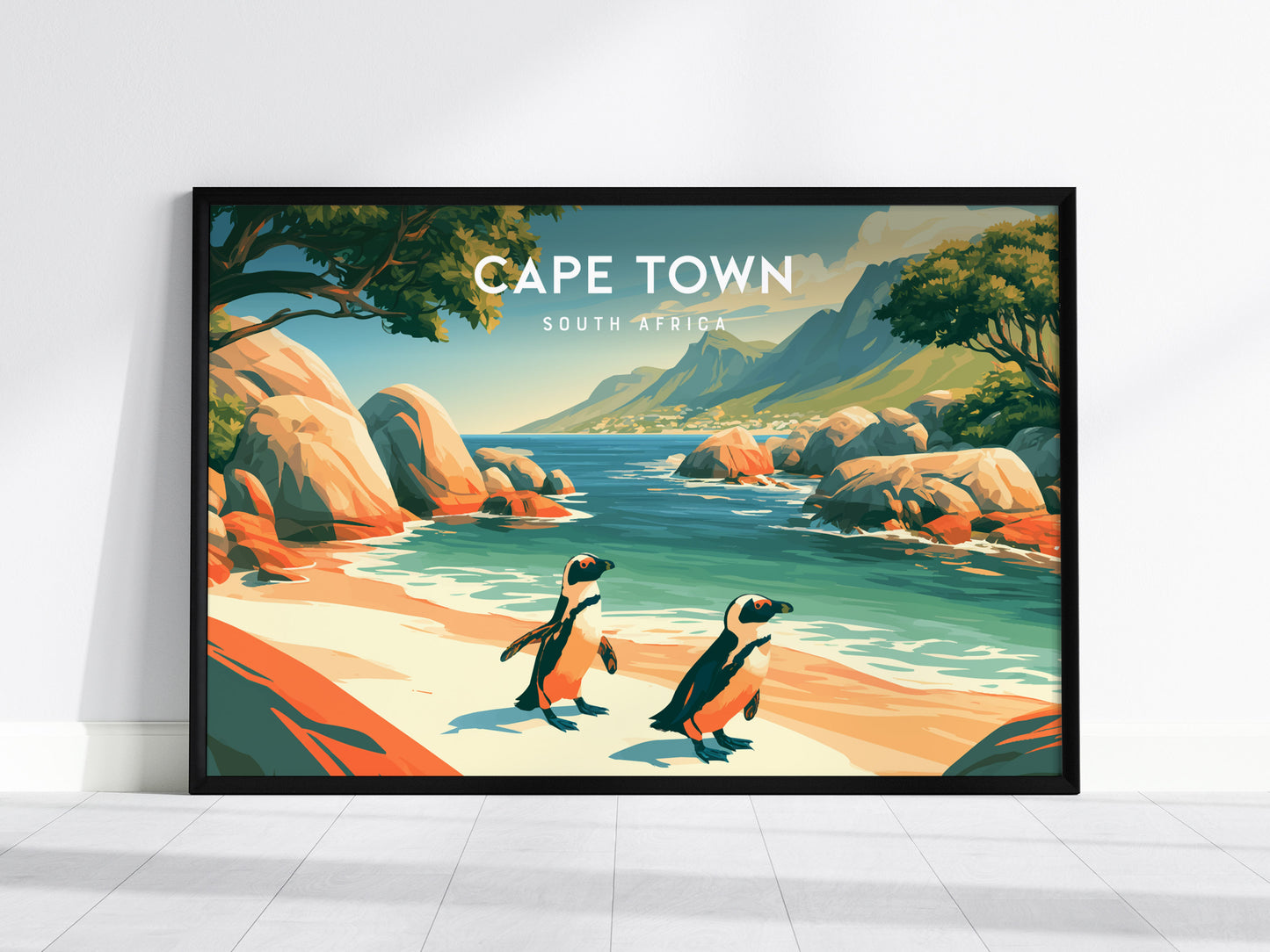 Cape Town, South Africa Landscape Poster | Harbor & Cityscape Travel Gift Wall Art — framed wall art, 24x36 in