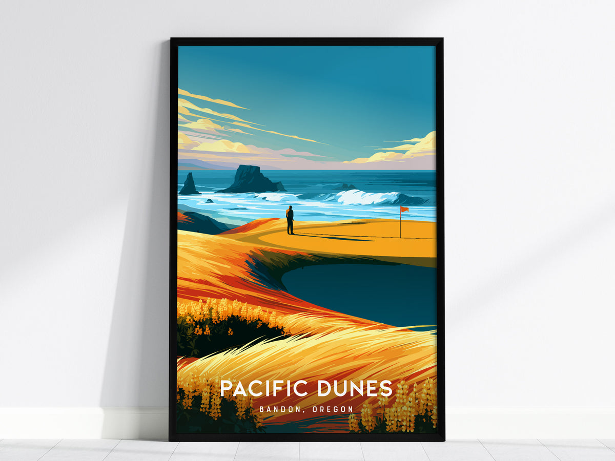 Pacific Dunes, Bandon, Oregon Poster | Links Poster Golfer Gift Wall Art — framed wall art, 24x36 in