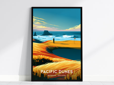 Pacific Dunes, Bandon, Oregon Poster | Links Poster Golfer Gift Wall Art — framed wall art, 24x36 in
