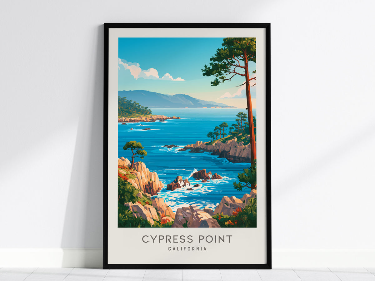 Cypress Point Matte Border Poster | California Vacation Wall Art Beach House Decor — framed wall art, 24x36 in