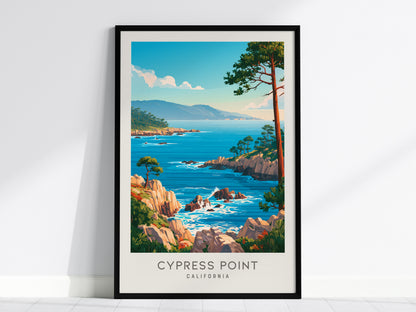 Cypress Point Matte Border Poster | California Vacation Wall Art Beach House Decor — framed wall art, 24x36 in