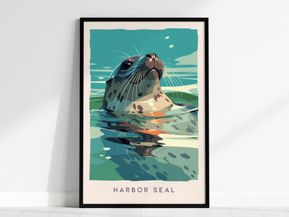 Harbor Seal, Phoca vitulina Poster | Coastal Wildlife Wall Art — framed wall art, 24x36 in
