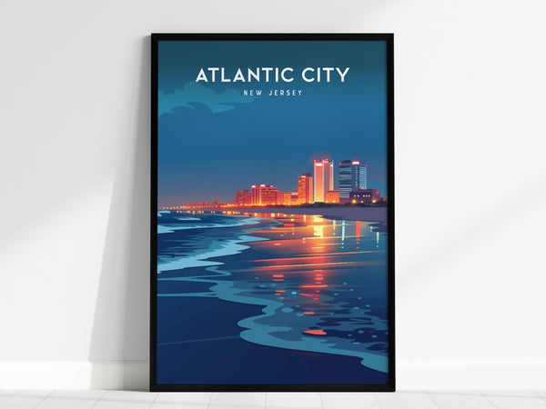 Atlantic City, New Jersey Poster | Boardwalk & Steel Pier Coastal Wall Art — framed wall art, 24x36 in