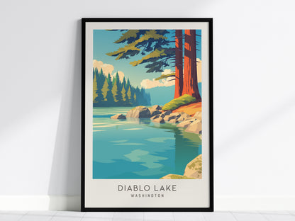 Diablo Lake Matte Border Poster | Washington Travel Wall Art — framed wall art, 24x36 in