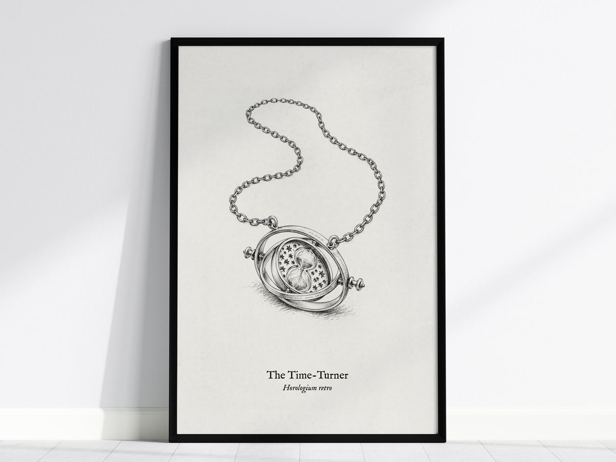 The Time-Turner Poster | Horologium Retro Pen and Ink Print | Vintage Scientific Illustration Wall Art — framed wall art, 24x